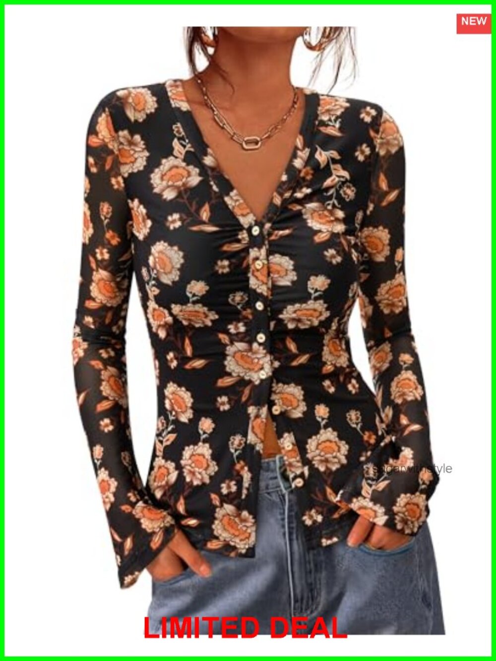 Mesh Button Down Shirt Long Sleeve Ruched Blouse Boho Top